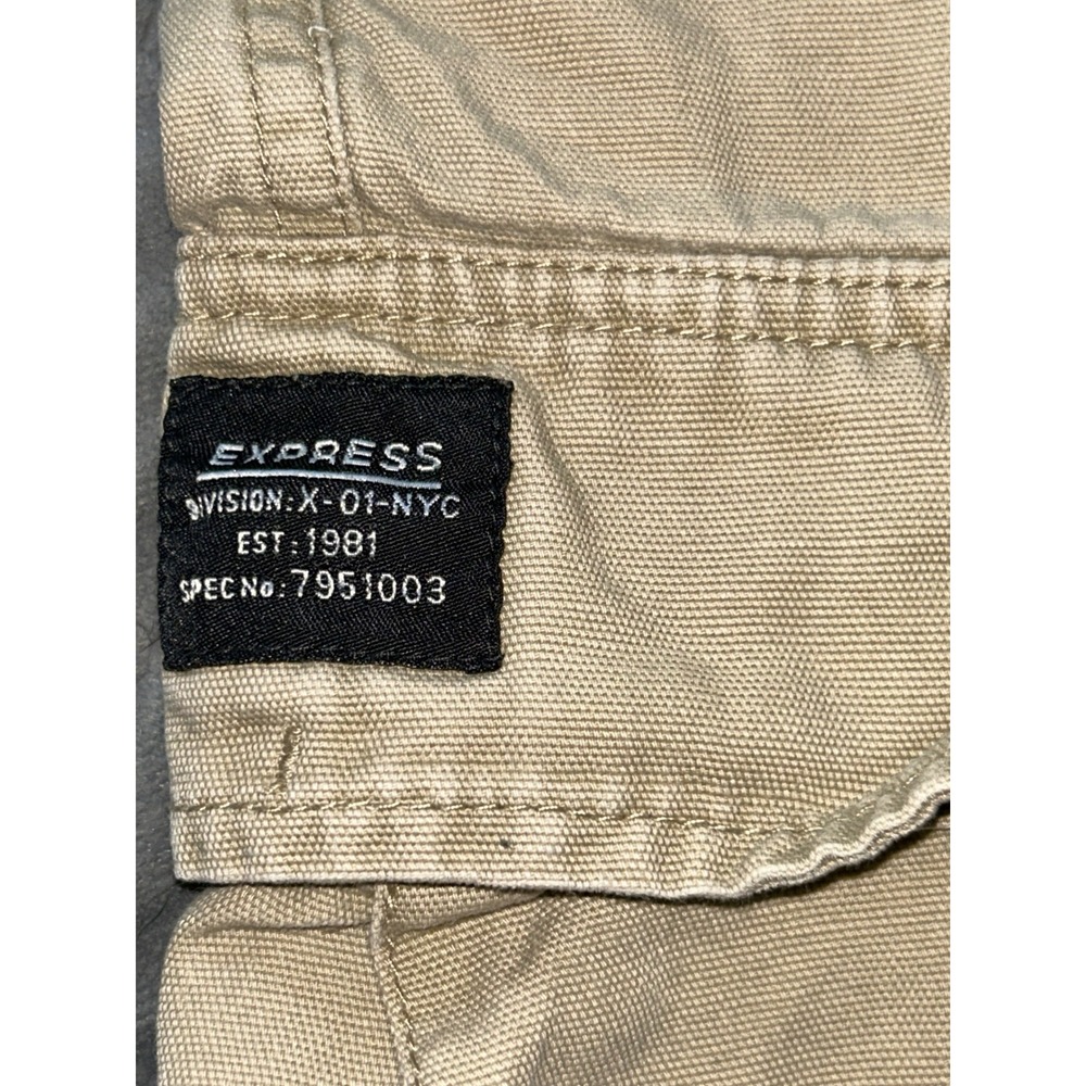 Express Mens Tan Khaki Cargo Shorts Size 33W Cotton Canvas Utility 7951003 - Picture 3 of 7